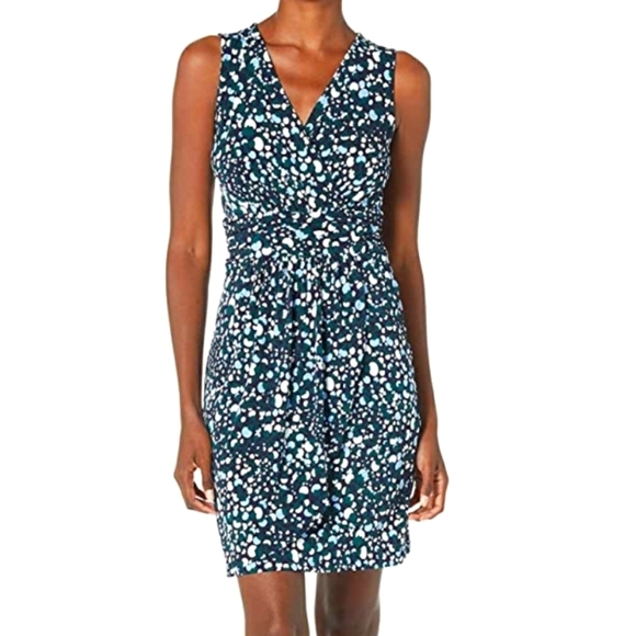 Lark & Ro Sleeveless Surplice Front Dress Green/Navy/Ivory Bud Print Size 16 - Picture 1 of 8